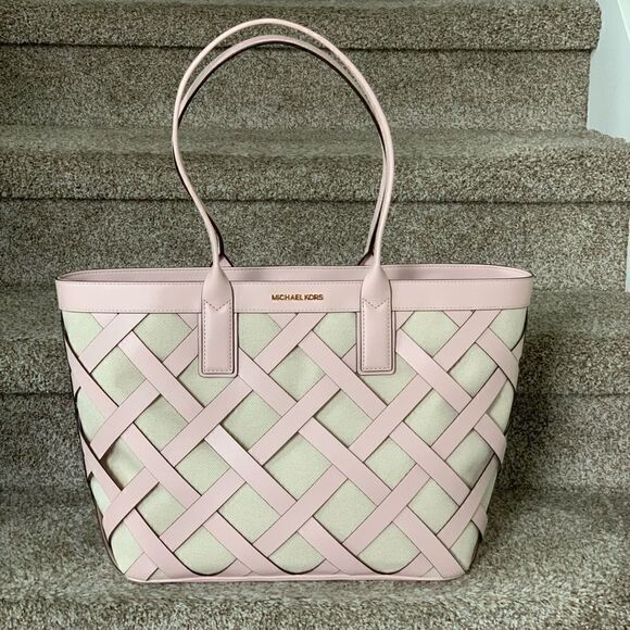 Michael Kors Sienna Leather with Canvas Large Tote - Picture 1 of 14